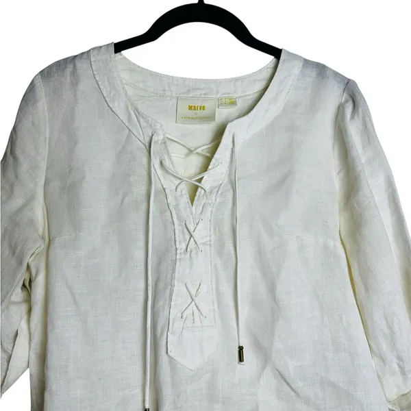 Maeve Anthropologie Linen Too Lace Up Cream Coastal Minimalist Preppy Nautical - Image 4