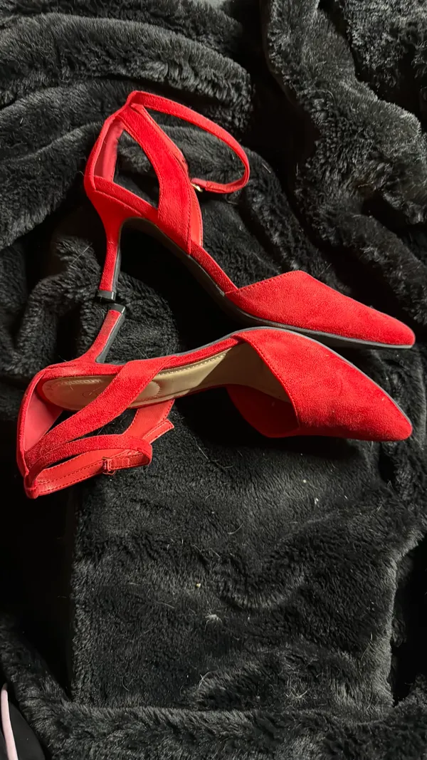 Amazon Red Suede Kitten Heels Size 9.5 - Image 3