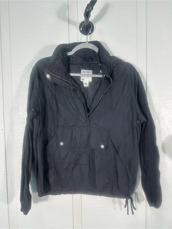 Old Navy Black 1/4 Zip Pullover Rain Jacket Size Medium EUC - Image 3