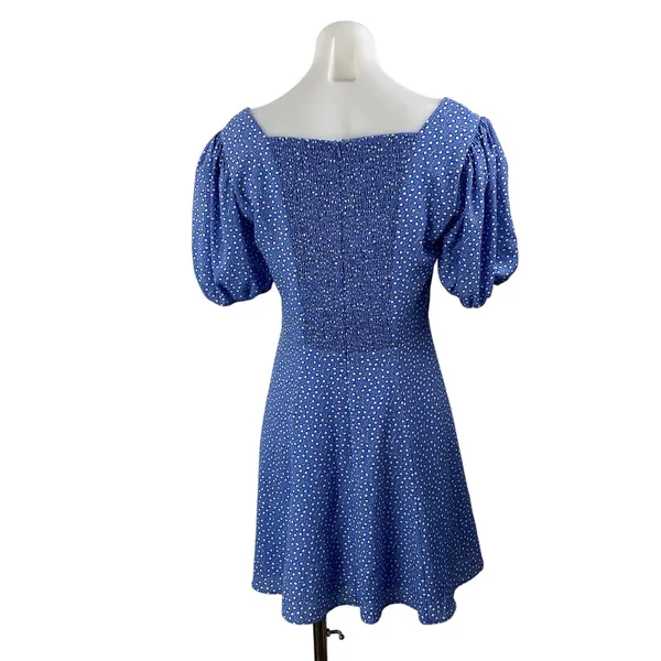 French Connection Blue Floral Short Puff Sleeve Fit & Flare Mini Dress Size 6 - Image 3