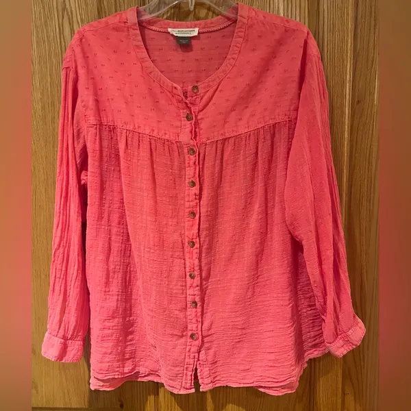 Anthropologie Pilcro Mila Draped Button Down‎ Top Shirt in Coral Size Medium - Image 4