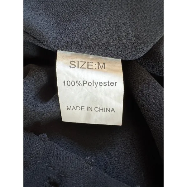 Black Semi-Sheer Swiss Dot V-Neck Relaxed Fit Long Sleeve Blouse - Image 7