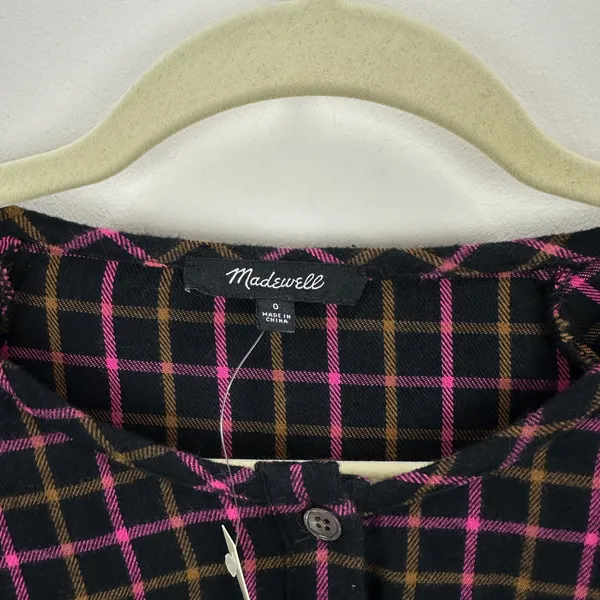Madewell Plaid Flannel Shirt Dress Raglan Button Front Casual Oversized US 0 NWT - Image 8