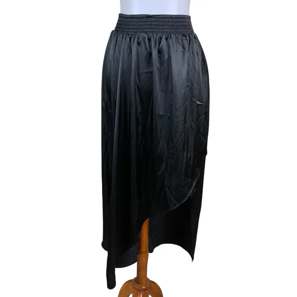Bishop‎ Young Black Asymmetrical Smocked Waist Midi Skirt S - Image 2