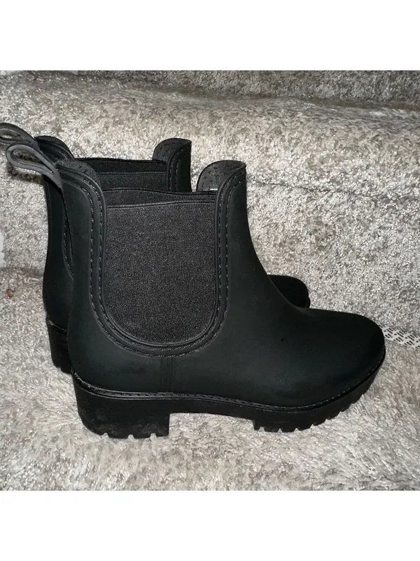 Jeffrey Campbell Cloudy Black Matte Rubber Rain Boots Chelsea Ankle Platform 7 - Image 12