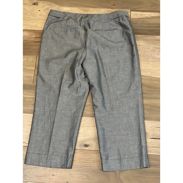 Loft Pants Size 14 Ann Crop Wide Leg Gray White Pinstripe High Rise Cotton - Image 10