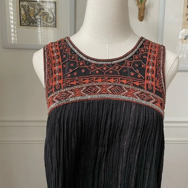 Free People Aztec Embroidered Beaded Swing Dress Open Back $168 2 - Image 4