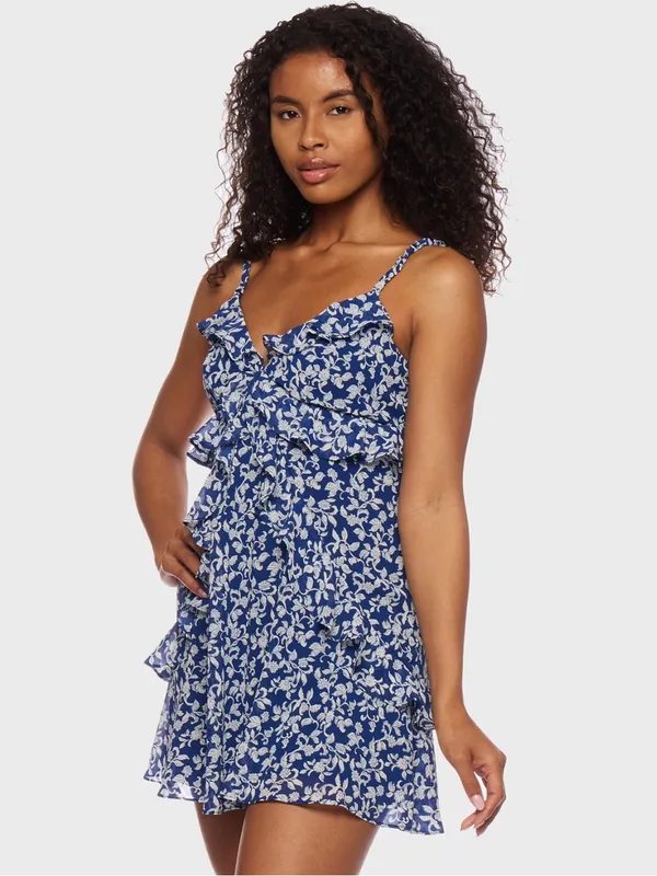 NWT B Darlin Navy Blue Juniors' Cascading Ruffle Mini Dress Size 15/16 - Image 4