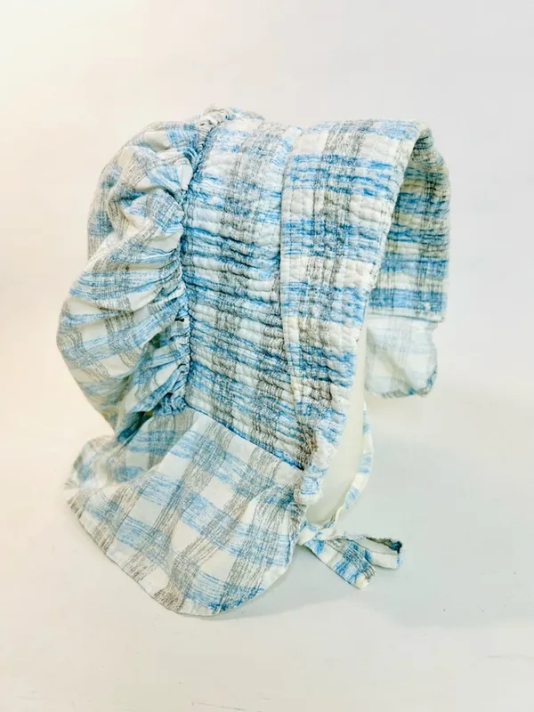 Vintage Large Prairie Sun Bonnet, Blue and White Plaid Flannel, One Size - Image 2