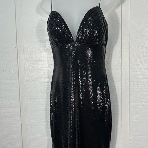 MAC DUGGAL Black Sequined Spaghetti Strap Mermaid Dress Size 4 NWOT - Image 5