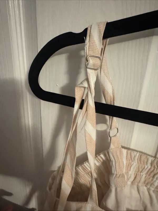 Striped Tie-Shoulder Ruffle Camisole - Beige Cream - Image 5