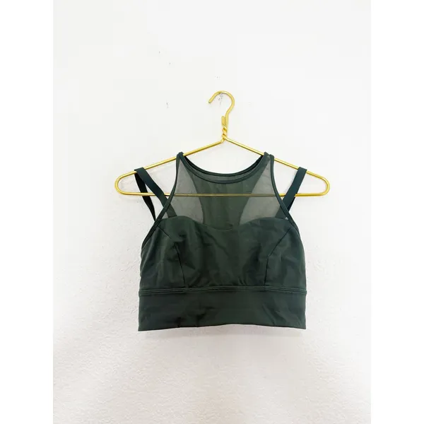 Lululemon Sun Setter Bra Size 6 Dark Forest Green Sports Bra Mesh Workout W2AK1S - Image 4