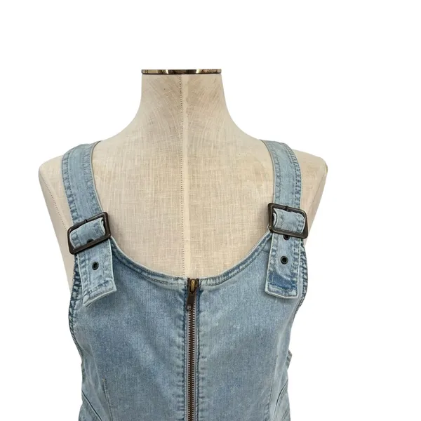 Free People Modern Femme Denim Jumper Dress Zip Front Overall Mini Size‎ 10 NWT - Image 4