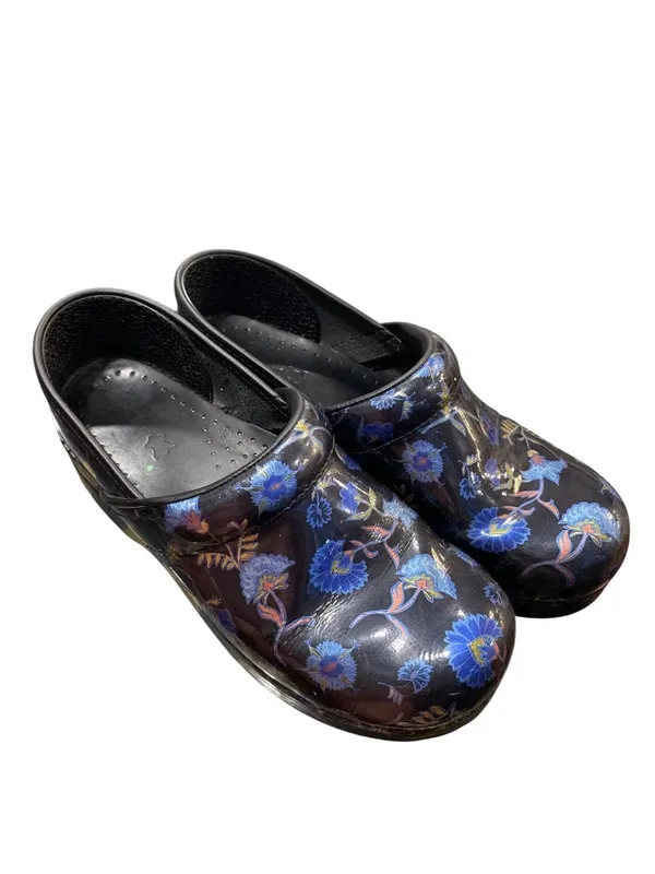 Dansko wms black blue floral leather nursing mules clogs sz 38/7.5-8 SKU 10-213 - Image 16