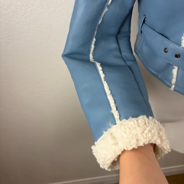 Oh Polly Eira light blue faux leather shearling jacket - Image 4