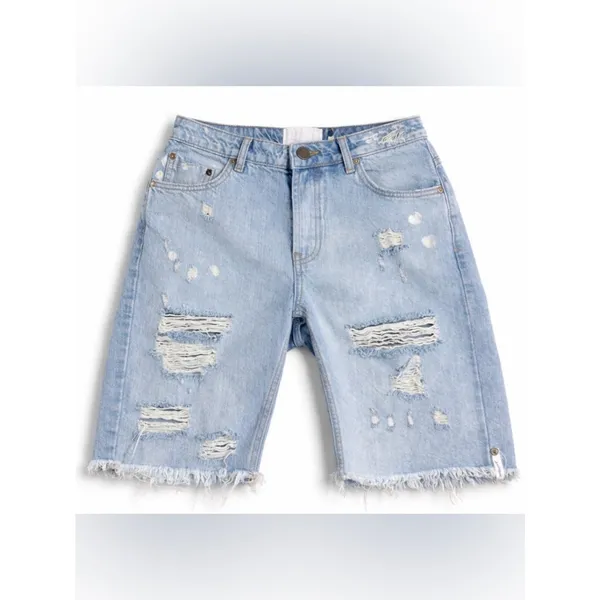 One Teaspoon Bandits Trucker Denim Distressed Raw Hem jorts Size 27 - Image 2