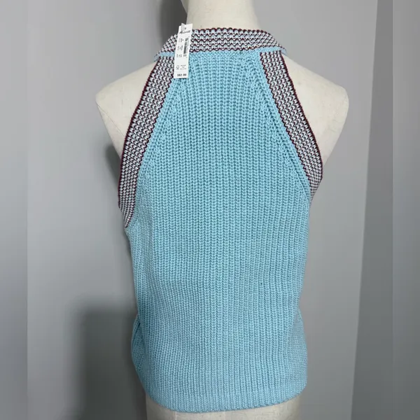 Madewell blue knit crochet halter top with open shoulders in size medium - Image 6