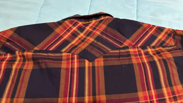 Levi's Men's Plaid Western button up Shirt Long Sleeve Red Orange Yellow XL - Image 9