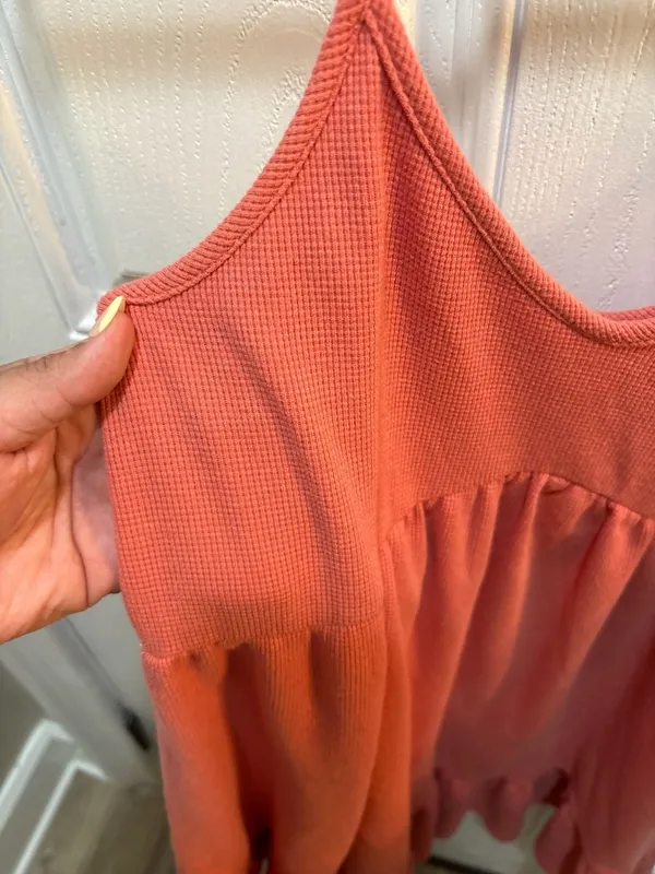 Pink Lily Coral Waffle Knit Ruffle Babydoll Mini Dress Size S - Image 2