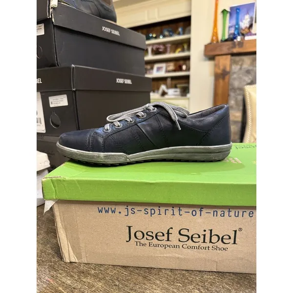 Josef Seibel Dany Fashion Sneaker Womens‎ 7-7.5 EU 38 Blue Leather Lace Up Shoe - Image 4