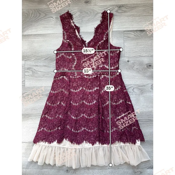 Trixxi Burgundy Lace Fit Flare Mini Dress XL V-Neck Eyelash‎ Lace Tulle Hem - Image 7