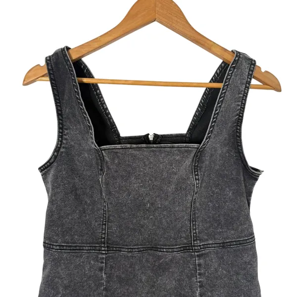 No Boundaries Black Denim Square Neck Pinafore Mini Dress Small Distressed‎ Grunge Goth Y2K - Image 4