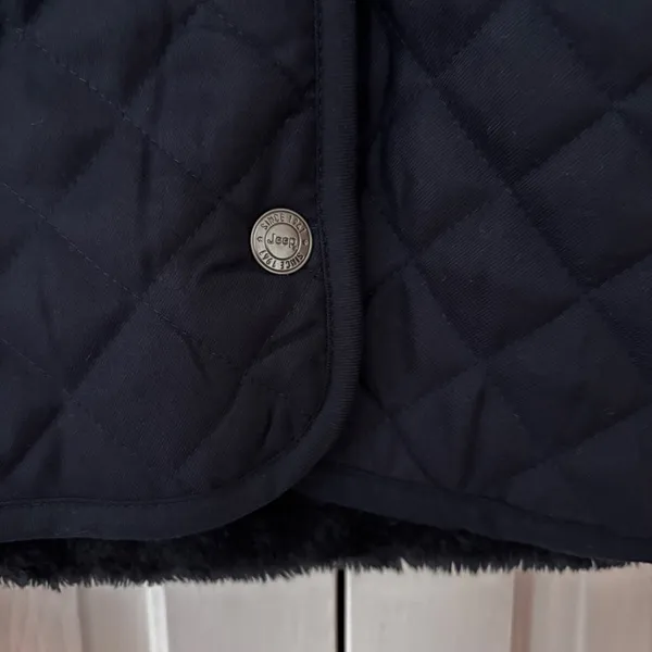 Jeep Navy Blue Quilted Hooded Jacket Fuzzy‎ Soft Lining Size Large Coat Logo VTG - Image 7