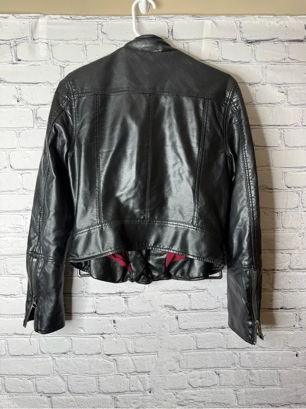 We the free heartbreaker Vintage inspired Black Leather Biker Jacket small - Image 3