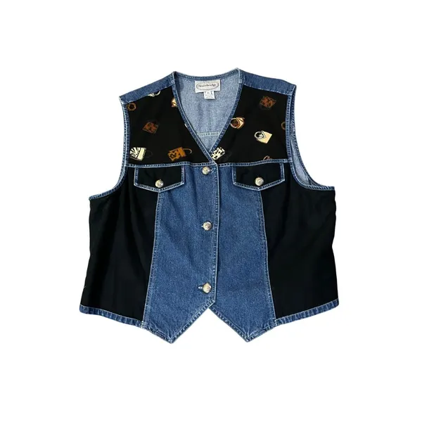 Stonebridge Denim Vest Womens XL Purse Print Western Button Front Used - Image 11