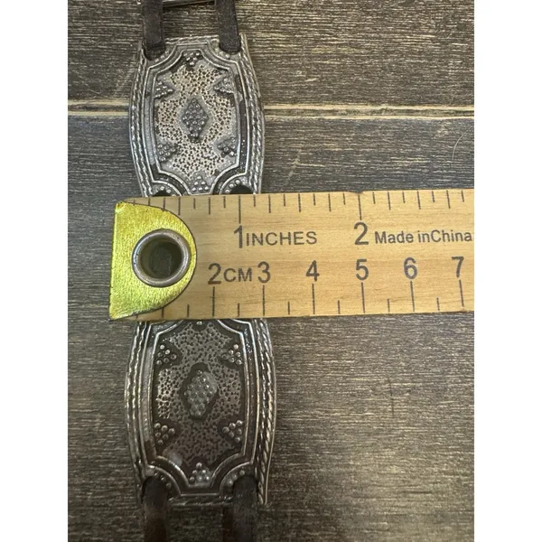 Vintage Fossil Leather Silver Belt Women's‎ Size Medium Black Y2K Western 90's - Image 8