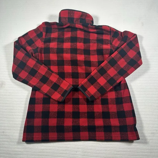 Eddie Bauer Women’s Medium Red Black Buffalo Plaid Fleece Pullover Snap Neck - Image 10