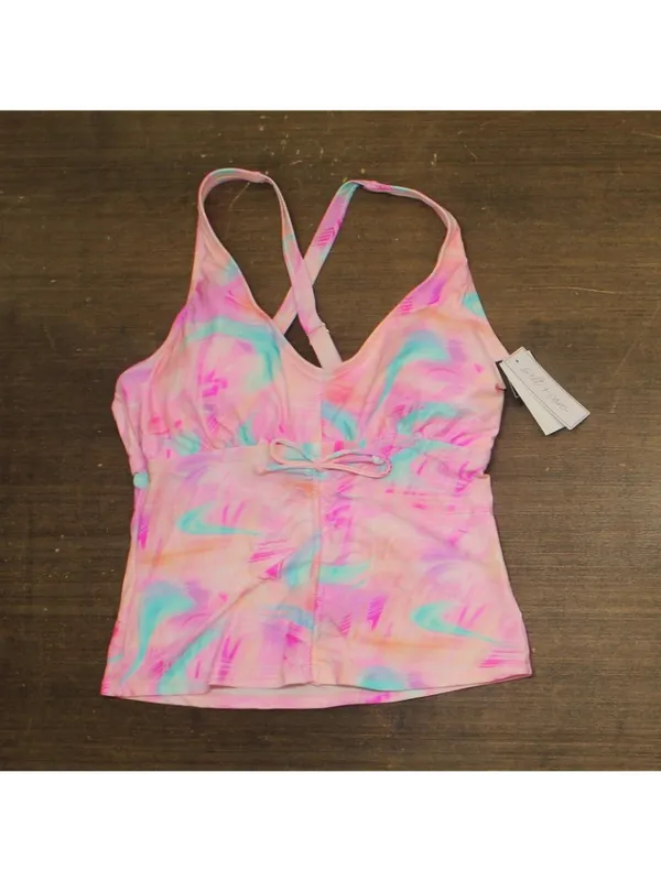 NWT Salt + Cove Swim Top with Crisscross Back Wave After Wave Pink Multi 1X - Image 2