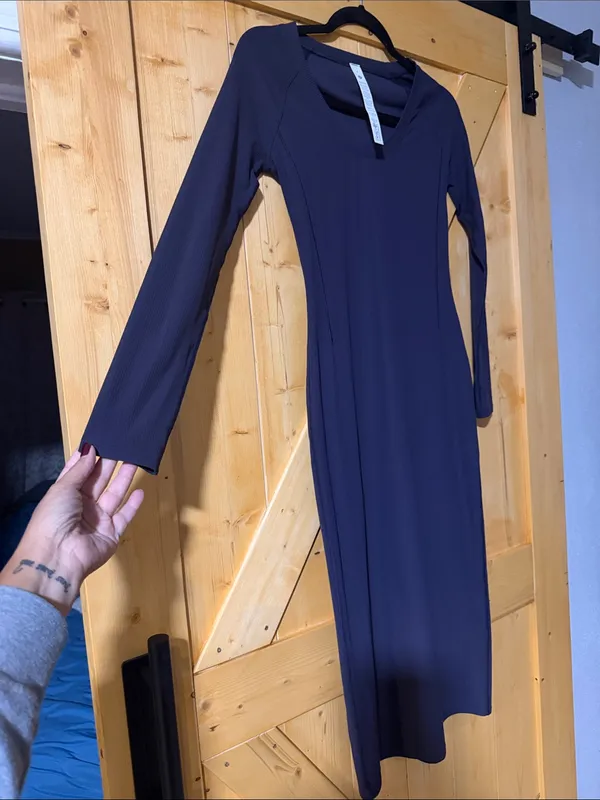Lululemon All Aligned Ribbed Long-Sleeve Midi Dress - Purple/Grey - Size 4 - Image 3
