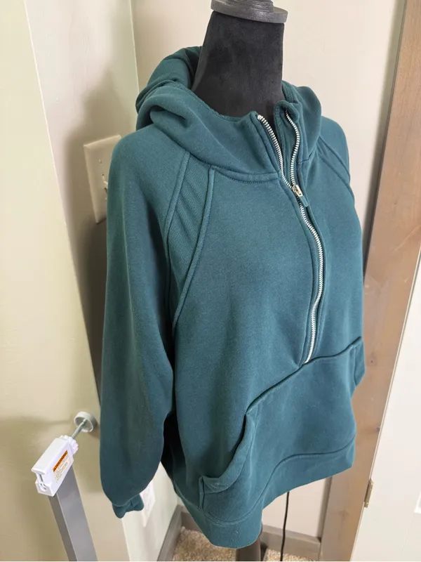 Danskin Dark Jade Green Scuba Style 1/2 Zip Hoodie Sweatshirt‎ Soft XL - Image 2