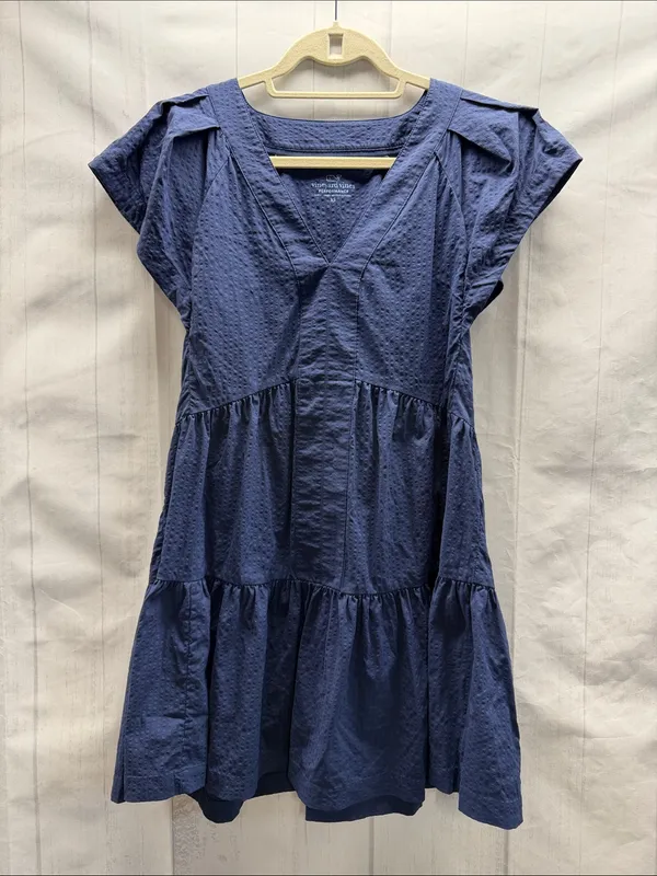 Vineyard Vines Performance Navy Blue Sophie Harbor Flutter Sleeve Tiered Dress - Image 5