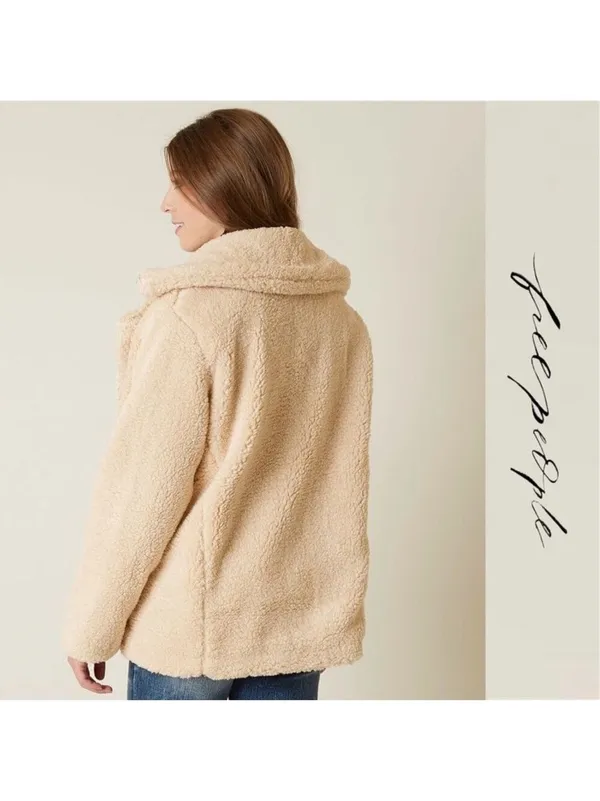 Free People Notched Teddy Sherpa Oversized Peacoat in Oatmeal Size XS - Image 3