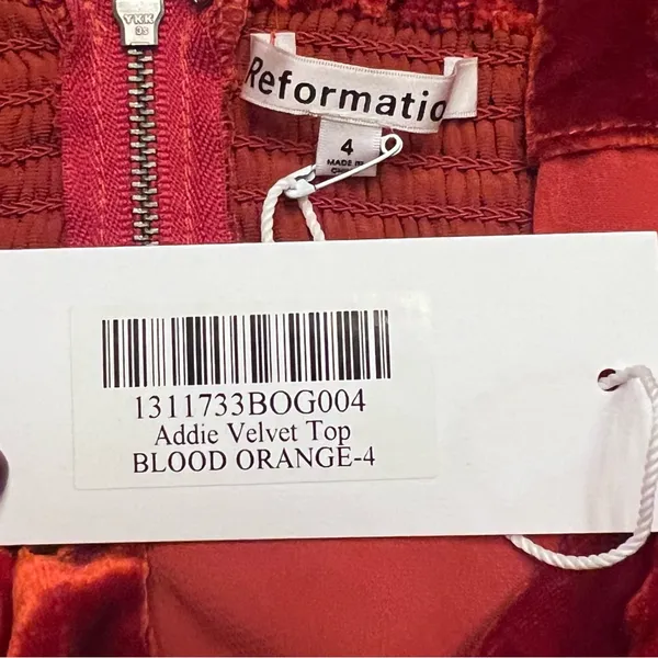 Reformation Addie Ruched Smocked Strapless Velvet Top in Blood Orange Size 4‎ - Image 9