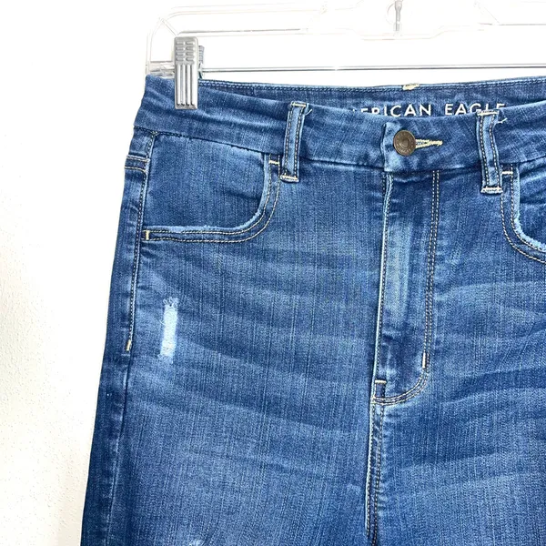 American Eagle Dark Wash Super High Rise Ripped Curvy Skinny Jeans - Image 2