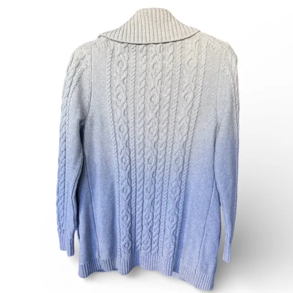 LL Bean Cable Knit‎ Cardigan Women's Medium Gray Shawl Collar - Image 2