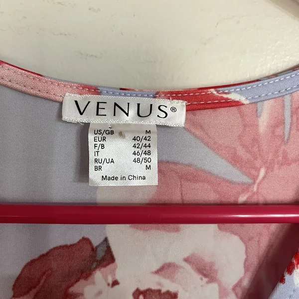 Venus Light Blue Floral Short Puff Sleeve‎ Grommet Cutout Faux Wrap Dress Size M - Image 6