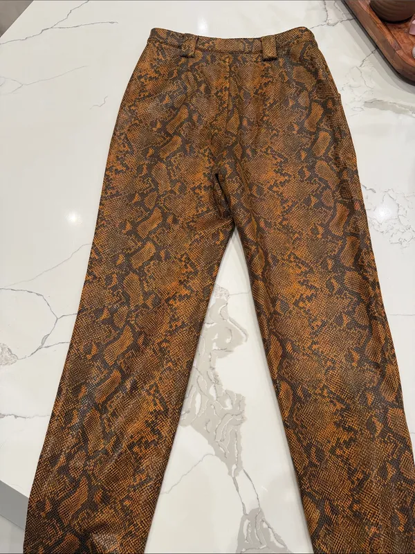 Hours Vegan Leather High-Rise Brown Snake-Print Wide-Leg Jeans - Image 3
