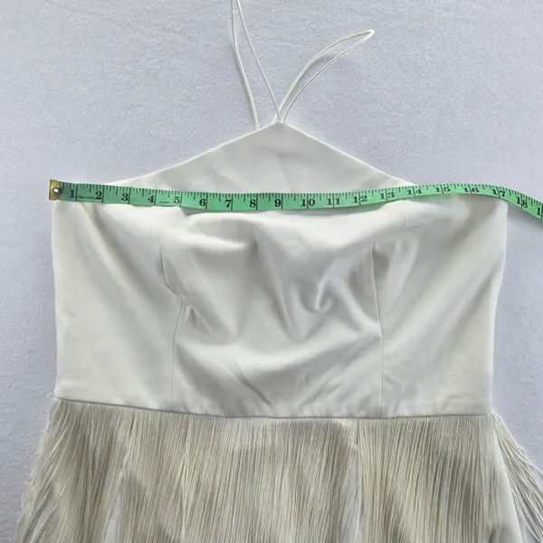 Aidan Mattox Ivory Fringe Halter Dress Party Cocktail‎ Mini Sleeveless Size 14 - Image 11