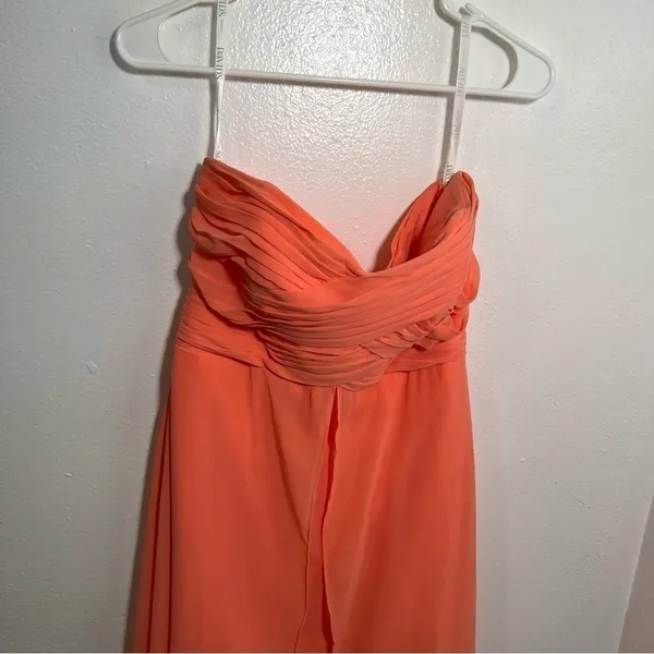David's Bridal Womens Sz 8 Strapless High Low Dress with Front Detail Coral Reef - Image 3
