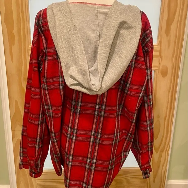 Flannel Jacket With Hood Size XL Red - Image 2