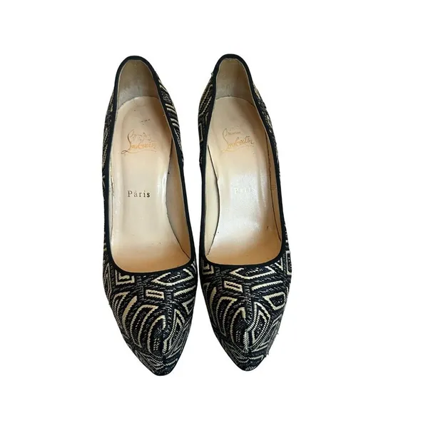 Christian Louboutin Daffodile Platform Pumps Heels Panama Geometrico Size 39 - Image 8