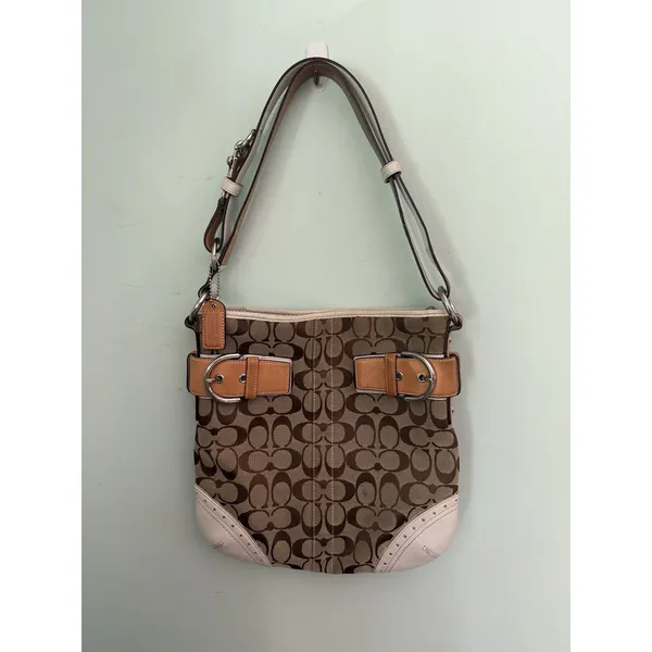 Coach Signature Stripe Buckle Crossbody Shoulder Bag‎ 1487 Khaki White Y2K - Image 5