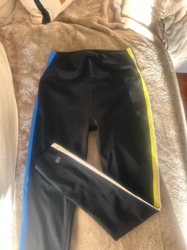 Black splits59 ‘Harper’ “leggings w blue and yellow stripe - Image 2