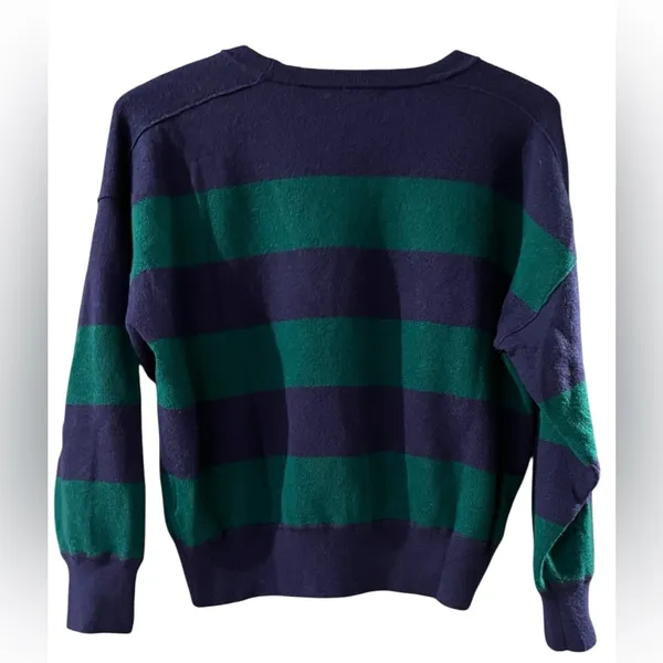 Madewell Merino Wool Crewneck Pullover Sweater Purple Green Striped M Collegiate - Image 3