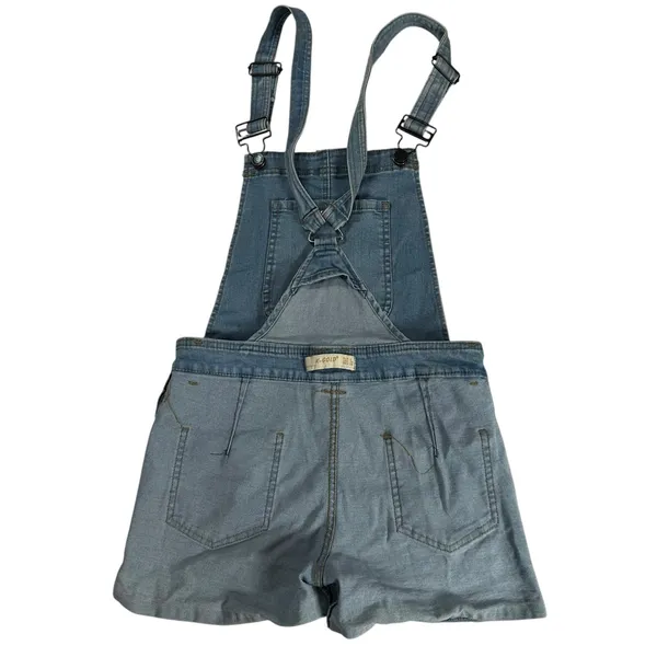 K-Gold Denim Overall Shorts Distressed Cuffed Bib Romper Size 4 - Image 5