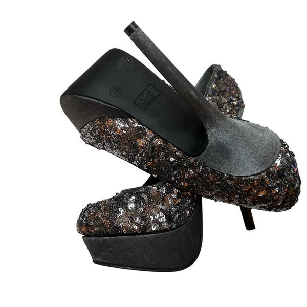New in Box Shimmer Diva SM New York Women's Sequin Black & Silver Stiletto Pumps - Image 6